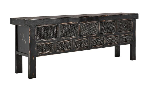 Long black console table with drawers