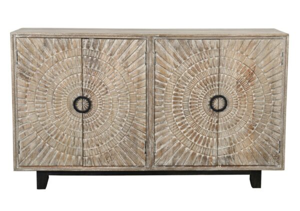 carved reclaimed wood sideboard front view