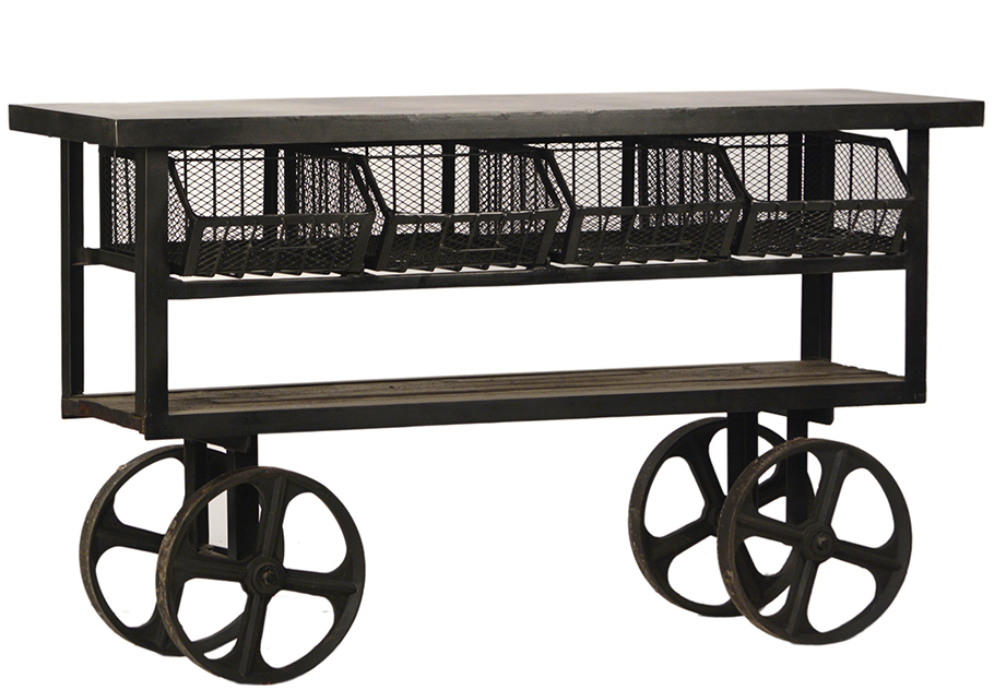 61″ Industrial Metal and Wood Trolley Table