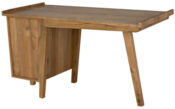 Honey color wood desk shown from the back
