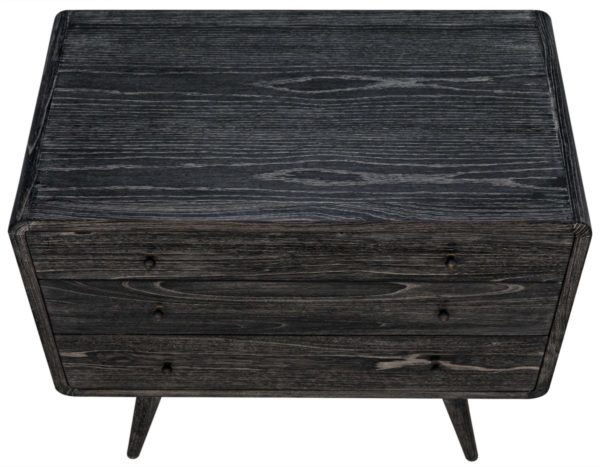 Small black dresser with 3 drawers, view of the top