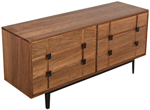 modern wood and iron sideboard with drawers top view