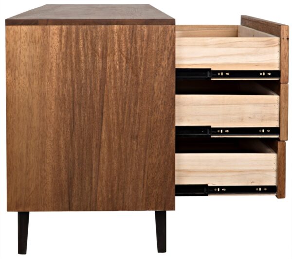 modern wood and iron sideboard with drawers profile view