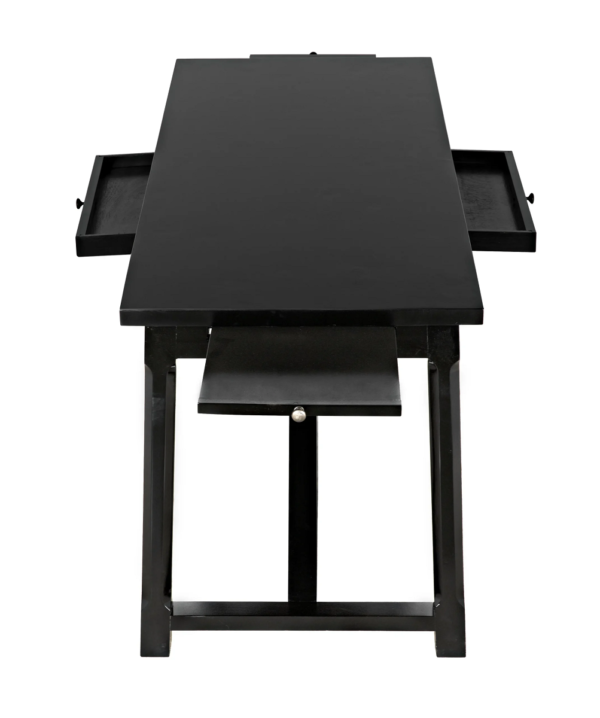 Black desk with drawer, open