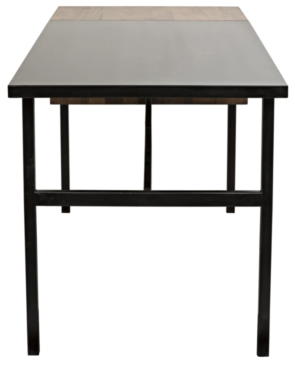Walnut and black steel desk with drawers, profile