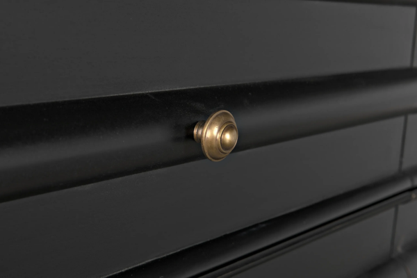 Black dresser with brass hardware from Noir Trading, detail