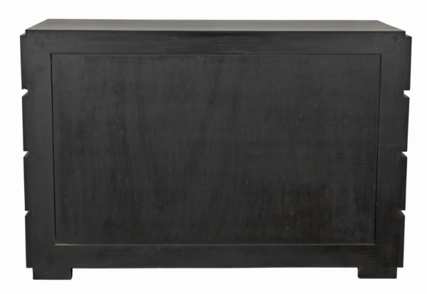 Modern black dresser with brass, back