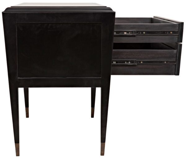 black wood dresser with open drawers