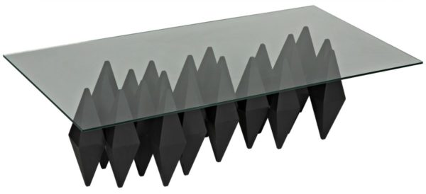 glass coffee table with black metal base