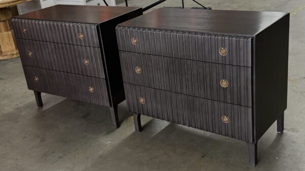 3 Drawer dresser with ribbed carving front and round metal pulls, photo of 2 for our client