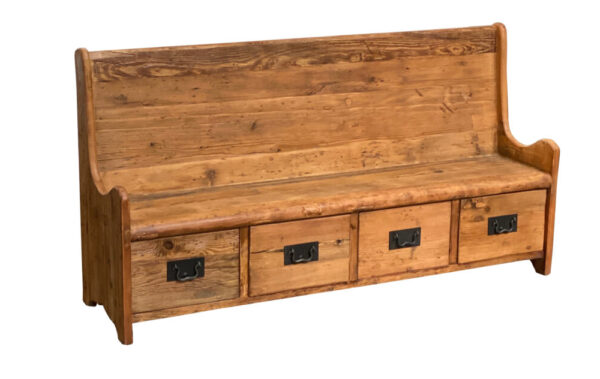 tall back wood bench with 4 drawers