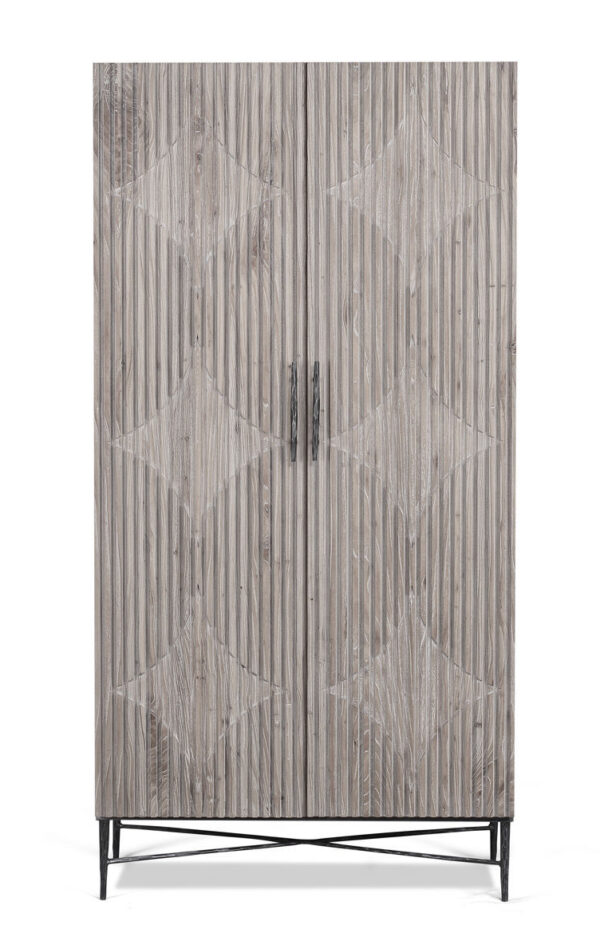 Tall grey wardrobe with hanging rod, front
