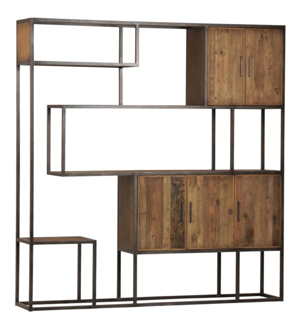 Large wood and metal wall unit with shelves