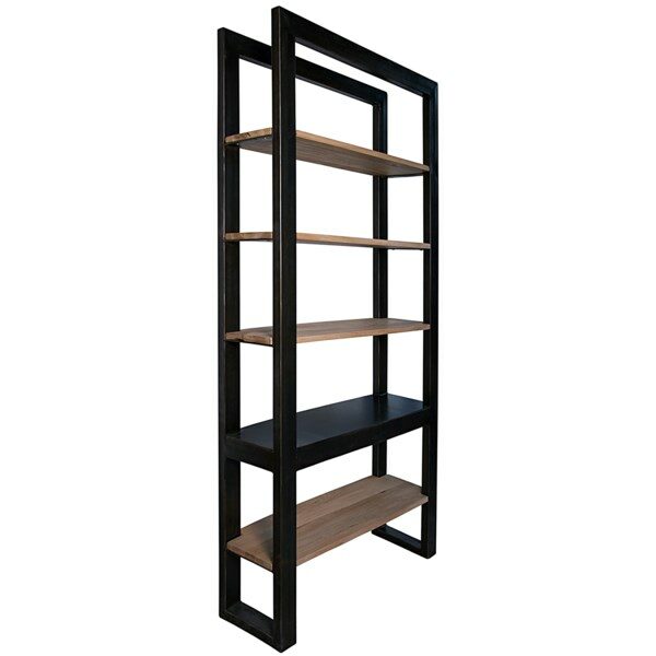 wood and metal bookcase