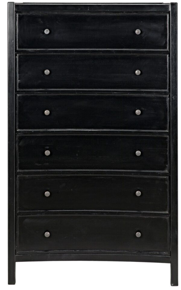 Noir black Hampton tall boy dresser with 5 drawers front view