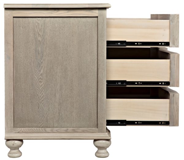 light natural wood dresser with open drawers