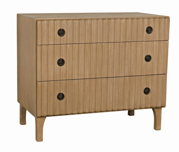 Small light brown dresser with 3 drawers