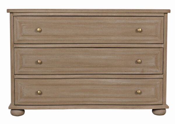 Elegant natural wood 3 drawer dresser from Noir Trading, front