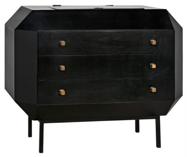 black wood dresser with brass knobs