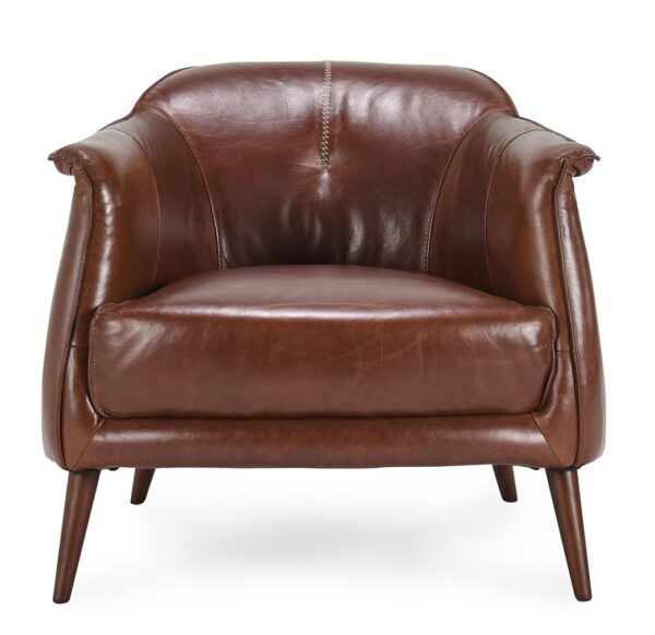 Brown leather club chair, front