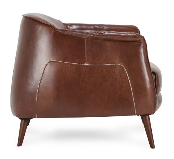 Brown leather club chair, side