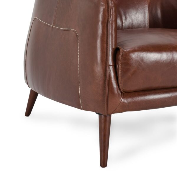 Brown leather club chair, leg