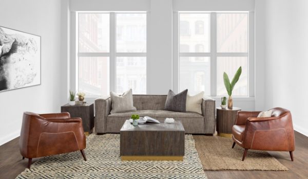 medium brown leather chair in living room setting