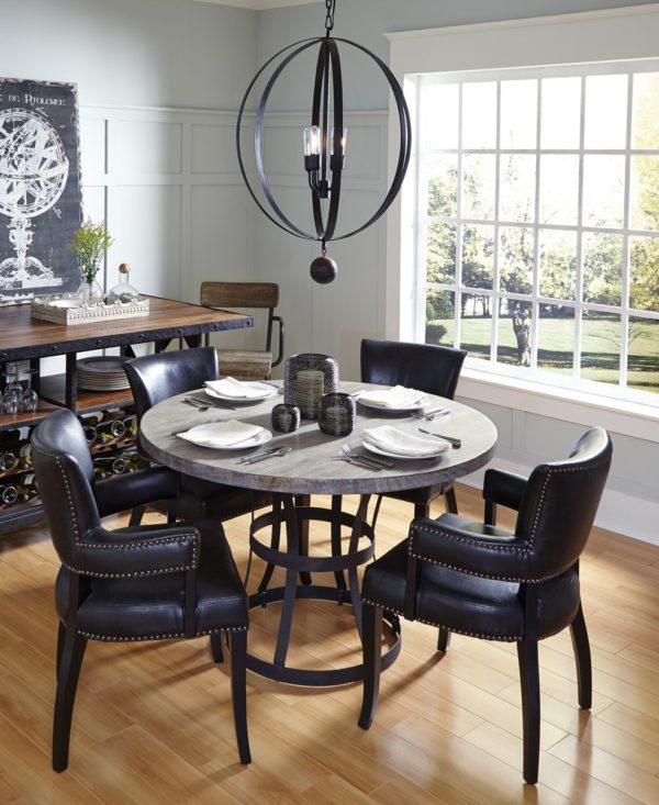 black leather dining chair in dining room