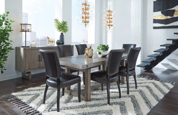 leather dining chair with nailheads in dining room setting