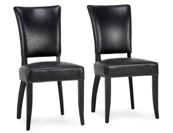 Set of 2 leather dining chair with nailheads front view
