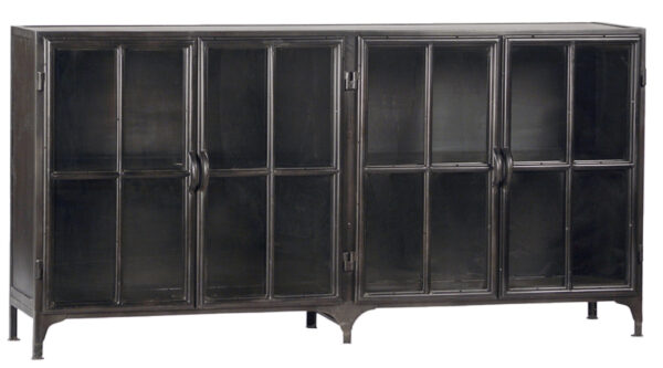 Industrial style black iron cabinet with glass doors