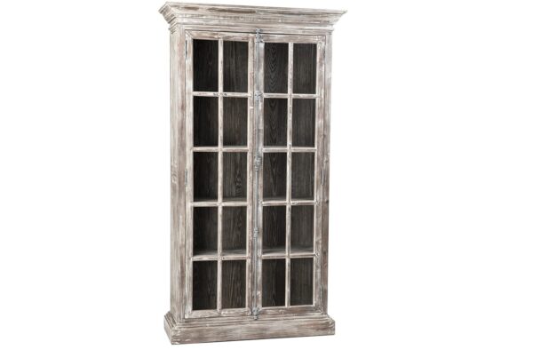Tall reclaimed wood cabinet with glass doors