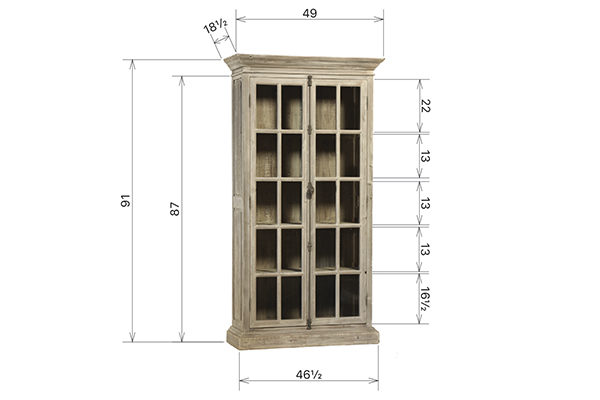 light wood tall glass cabinet