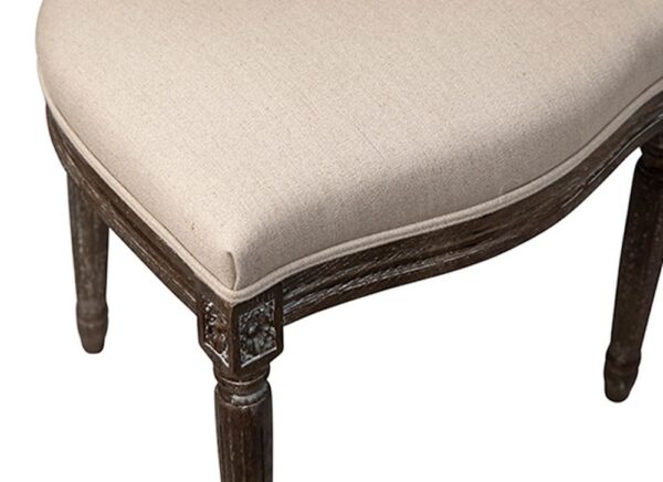 round back oak and linen dining chair seat detail
