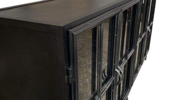 Industrial style black iron cabinet with glass doors