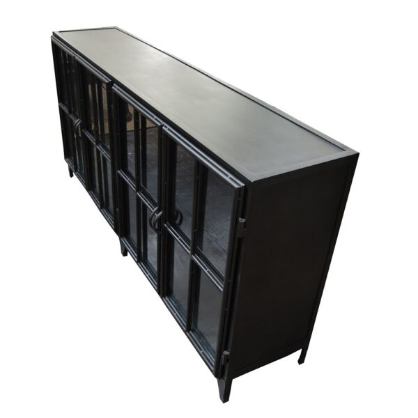 Industrial style black iron cabinet with glass doors profile