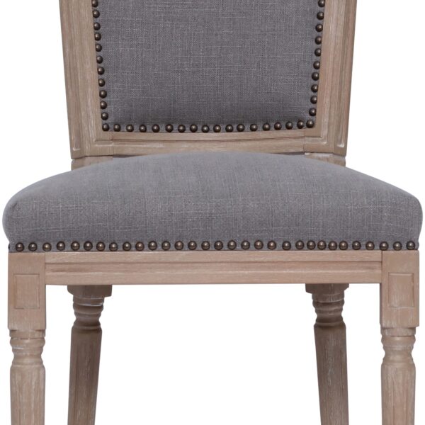 Grey linen dining chair with nails, detail