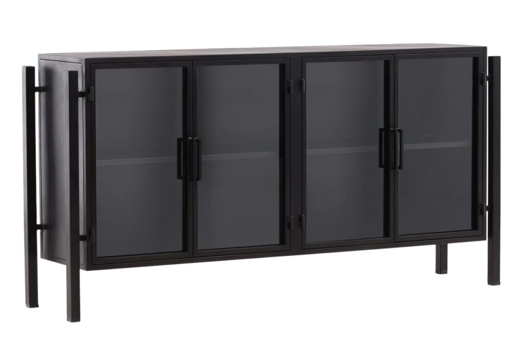 73″ Black Iron and Glass Sideboard