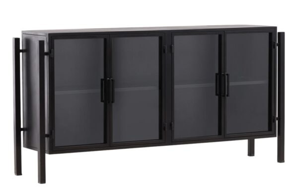 Industrial style black iron and glass sideboard