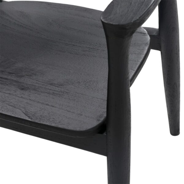 Modern black teak dining chair with arms, seat