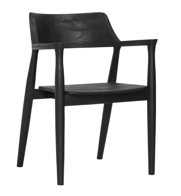 Modern black teak dining chair with arms