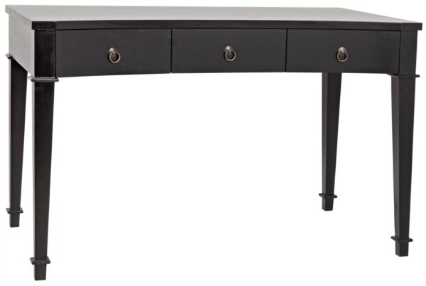 Small black desk with 3 drawers front view