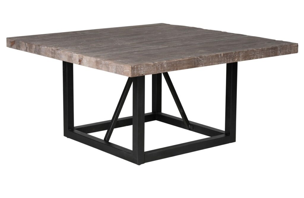 60″ Square Wood and Iron Dining Table
