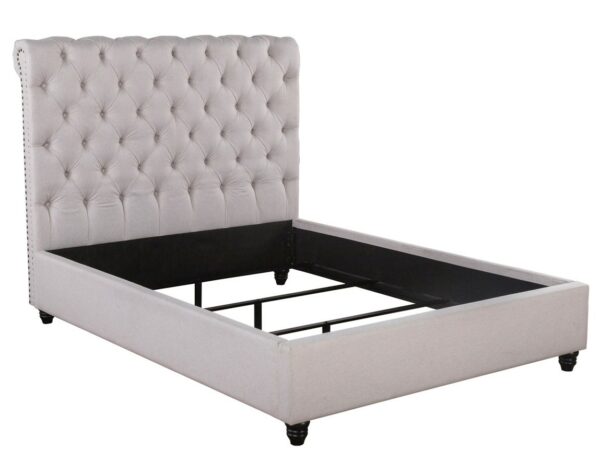 off white tufted bed side view