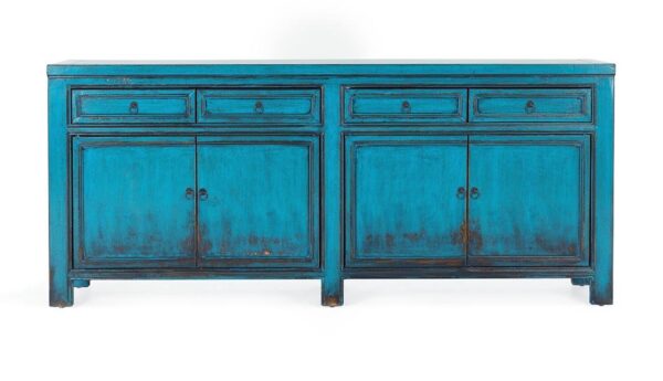 Rustic turquoise sideboard with drawers, front