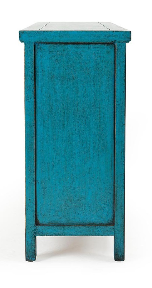 Rustic turquoise sideboard with drawers, profile