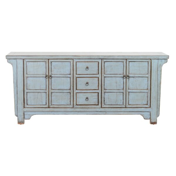 light blue distressed sideboard front view