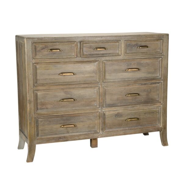 reclaimed wood dresser with brass hardware