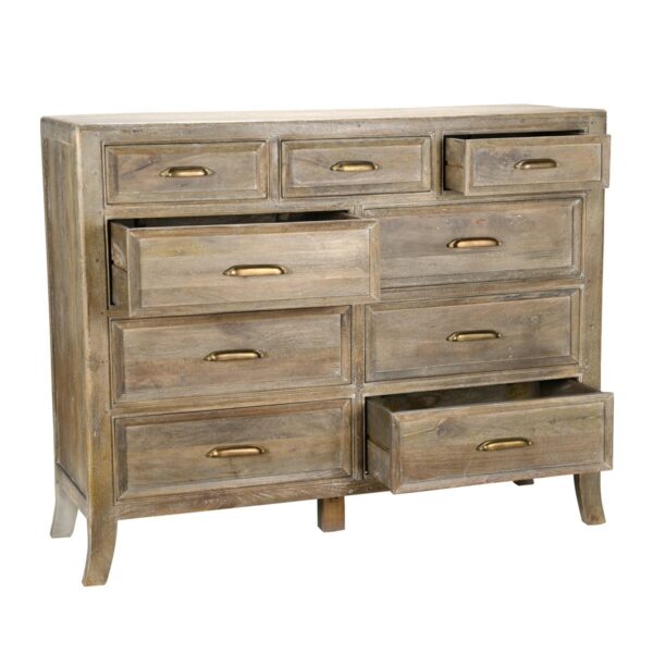 reclaimed wood dresser with open drawers