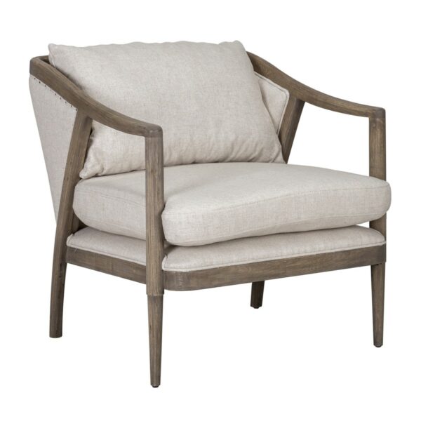 off white upholstered chair with wood frame